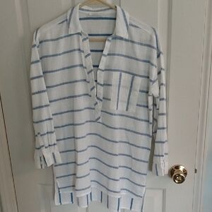 Blue and White Striped Women's Shirt